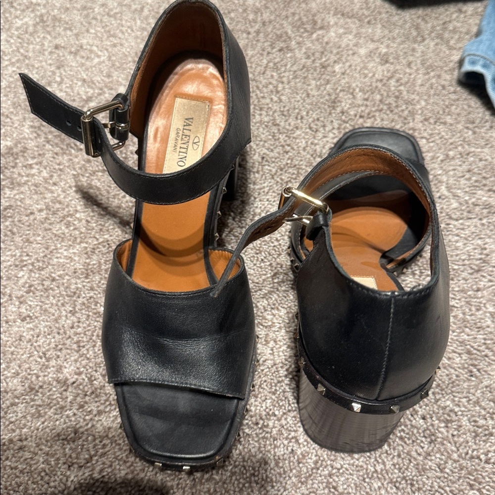 Valentino Black Leather Heels with Stud Accents